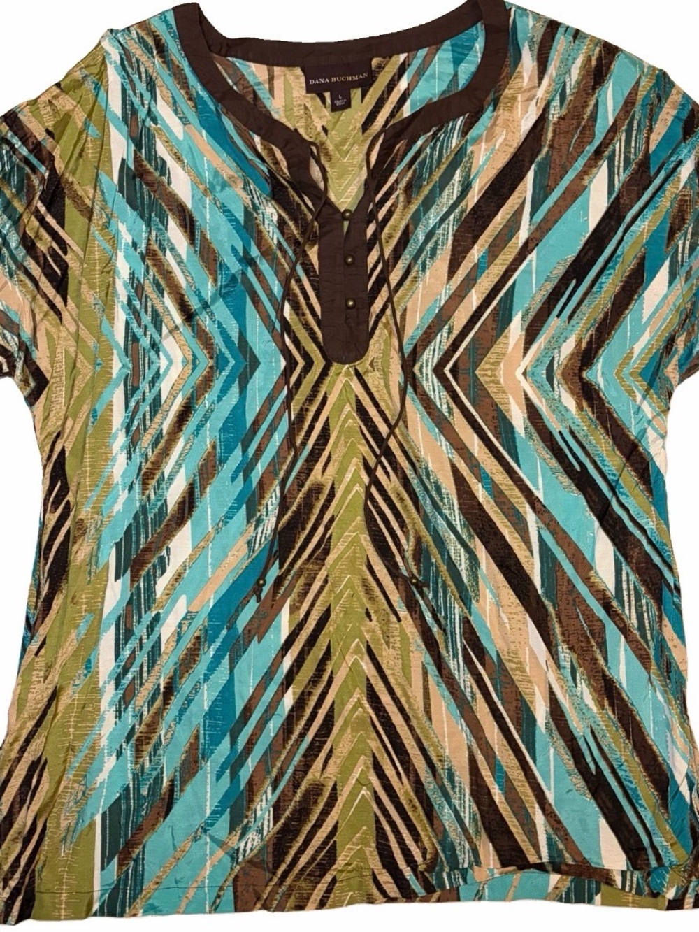 Dana Buchman Women’s Blouse Size L Abstract Geometric Print Rayon Cotton Top